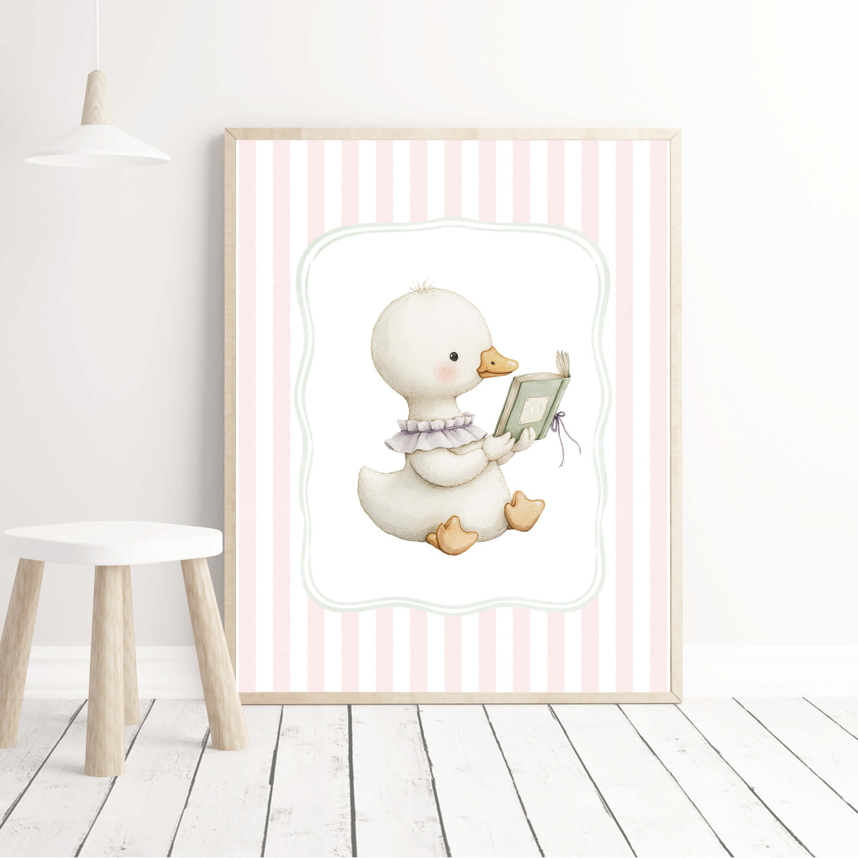 Story-time goose printable art for toddler playroom or library corner