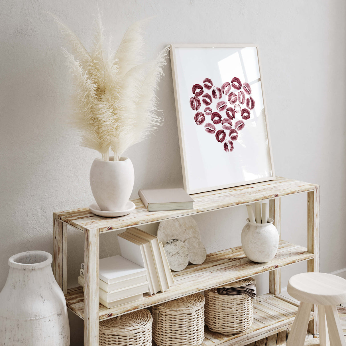 Red burgundy lipstick in heart print for fashion home decor, valentine's day decor, love home decor.