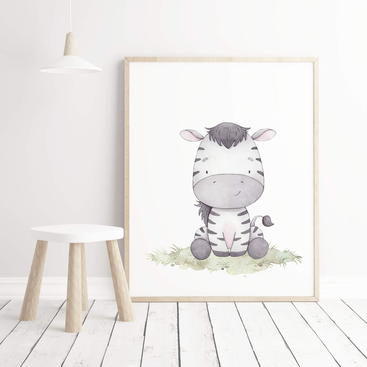 Watercolor zebra with soft pastel earth colors print for gender neutral nursery decor, baby boys room decor, girls room decor.