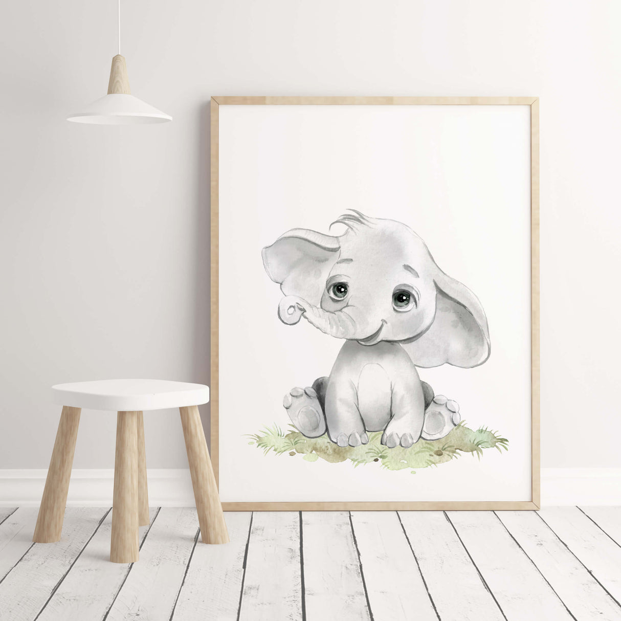 Watercolor elephant rint for gender neutral nursery decor, toddler room decor, boys room decor, girls room decor.