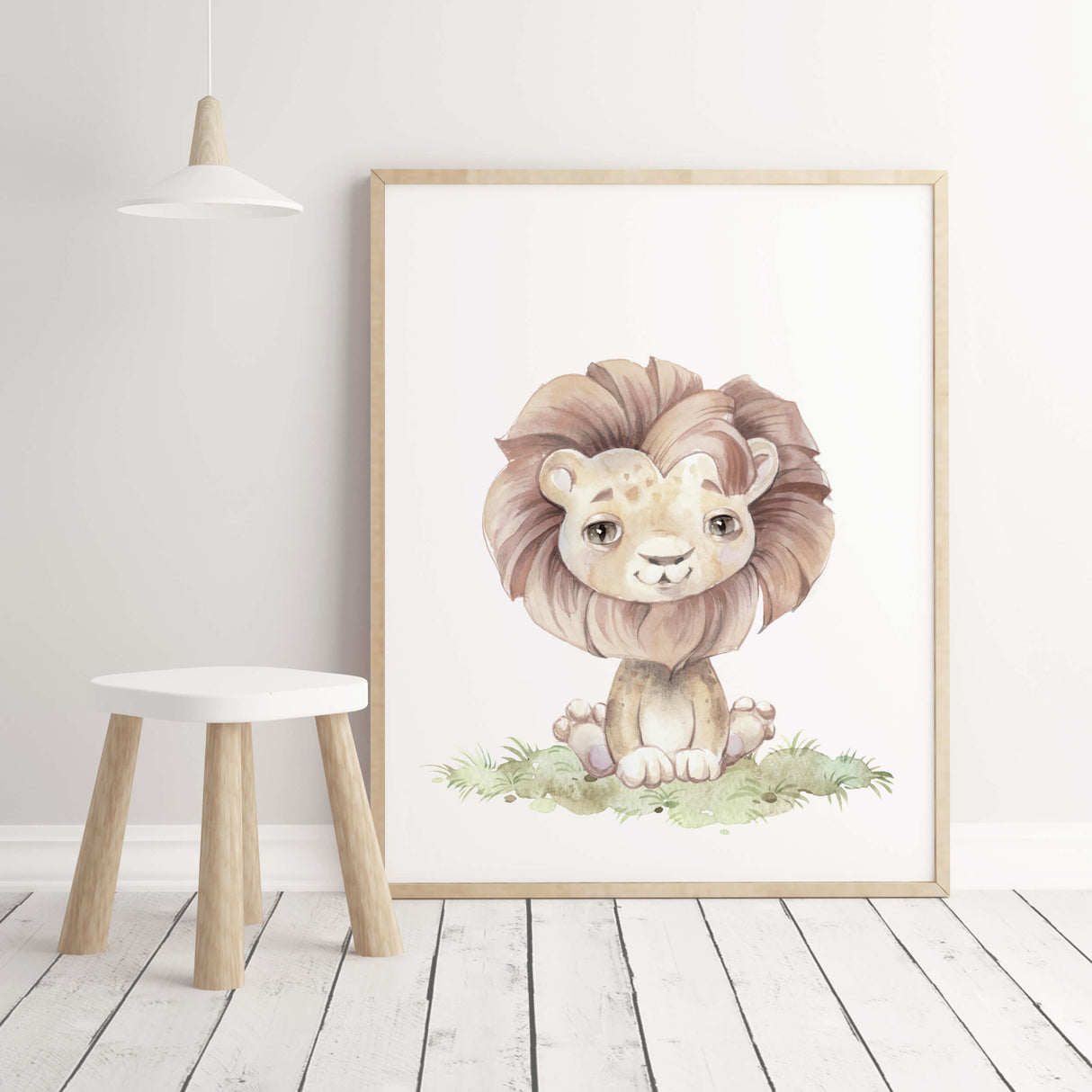 Watercolor lion printable for gender neutral nursery decor, toddler room decor, boys room decor, girls room decor.