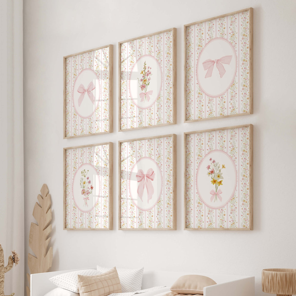 Feminine nursery wall art printable with wildflowers bows and letters