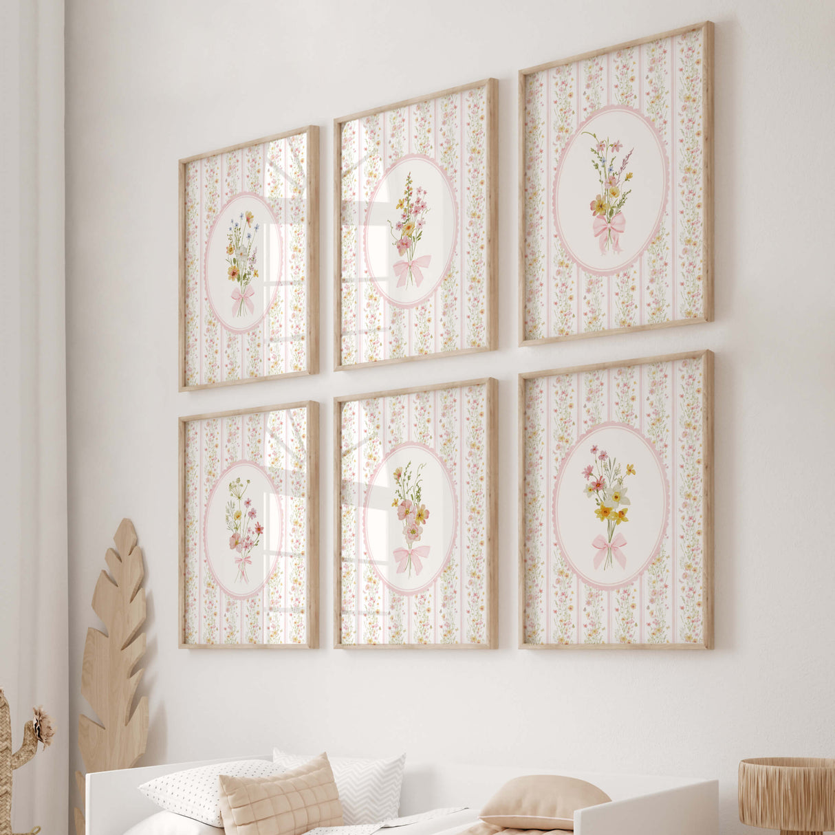 Vintage wildflower wall art set printable for girls nursery gallery wall