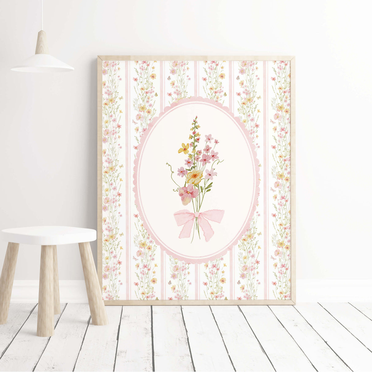Soft pink floral nursery wall art printable set of six designs