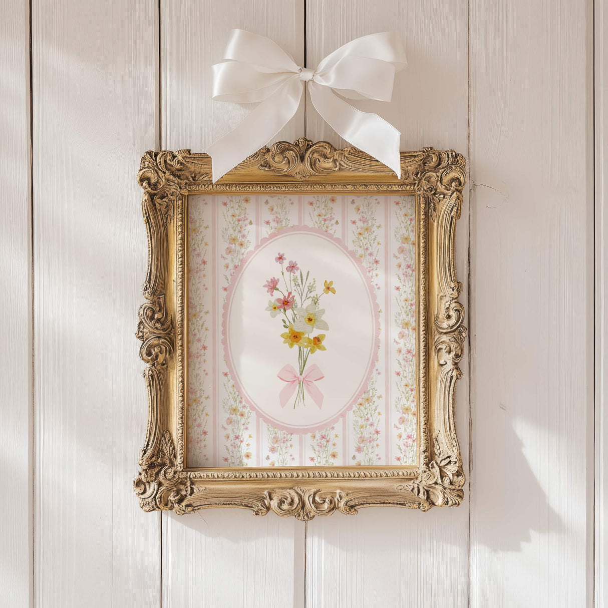 Pink wildflower wall art set printable for cottage and vintage nursery decor
