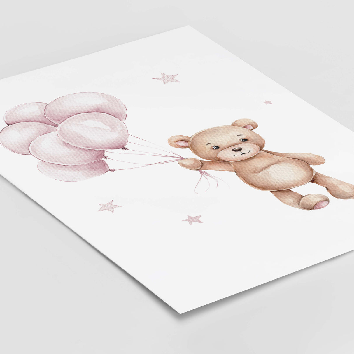 Teddy bear with balloon in pink color for girls nursery wall decor.