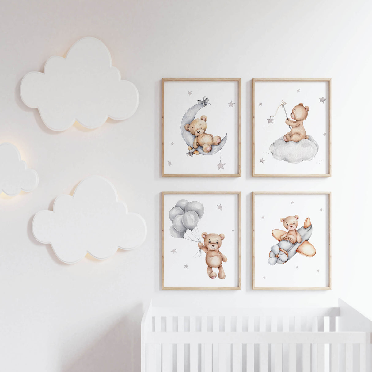 Watercolor teddy bear gender neutral nursery decor