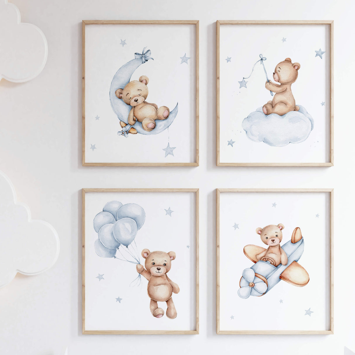 Light blue teddy bear prints for toddler and boys room decor