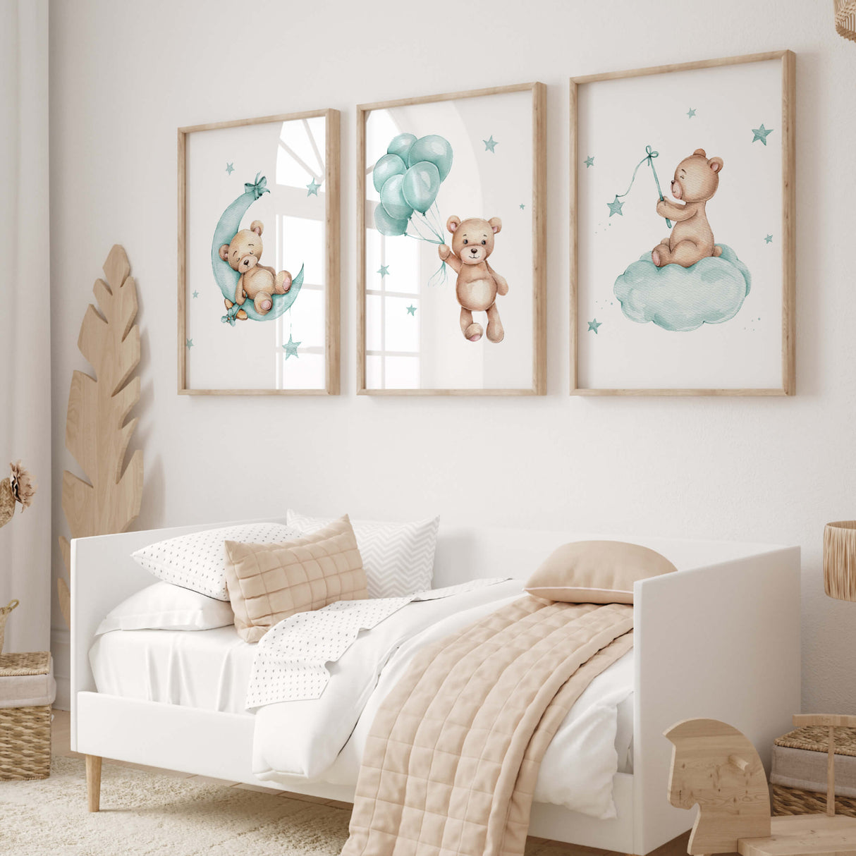 Watercolor teddy bear print for toddler and boys room decor.