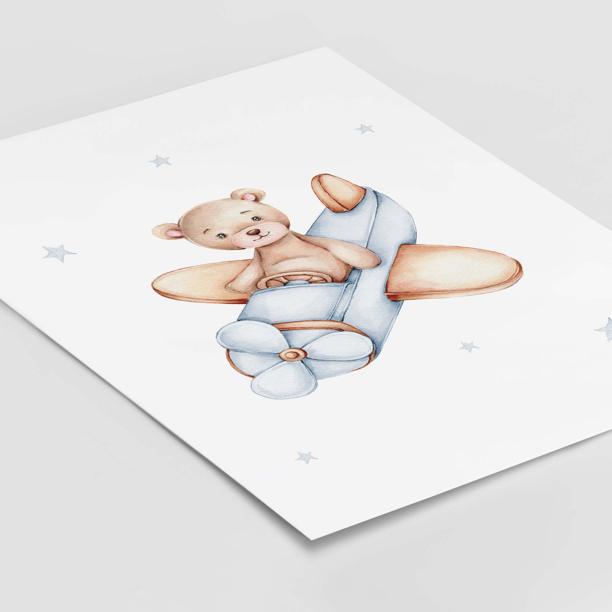 Teddy bear with airplane poster.