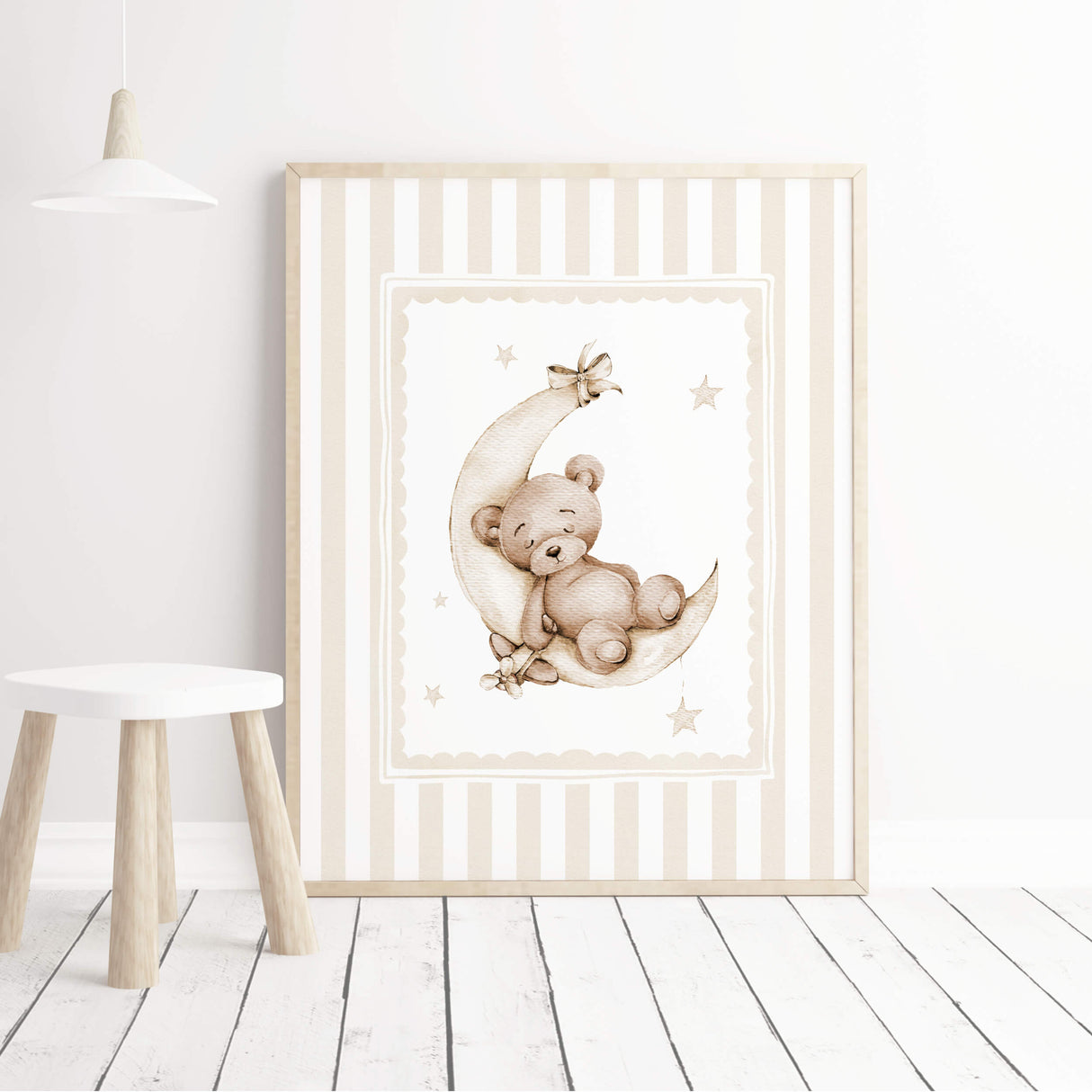 Teddy bear wall art posters printable set beige nursery baby shower gift