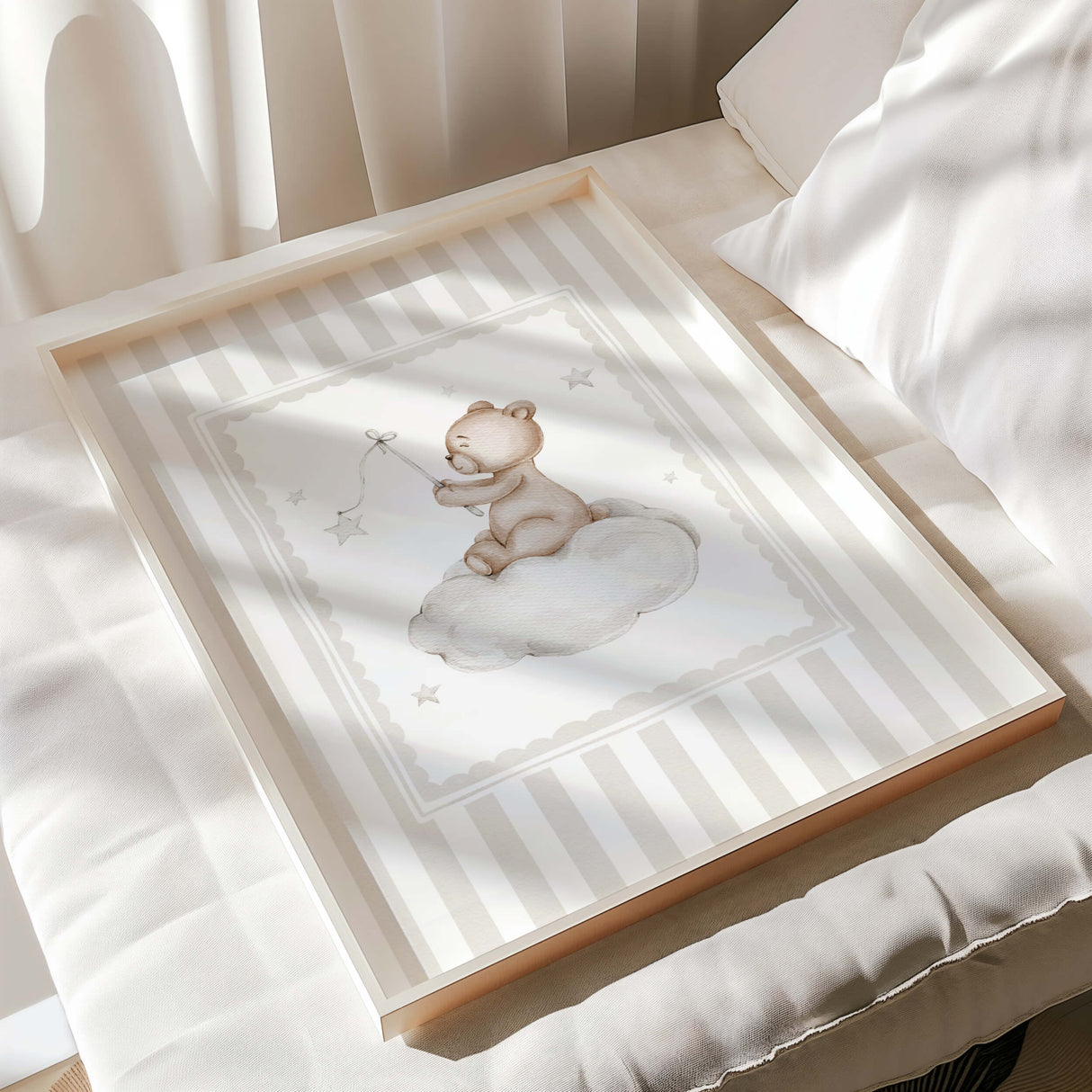 Teddy bear wall art set of 4 printable nursery illustrations neutral baby room design