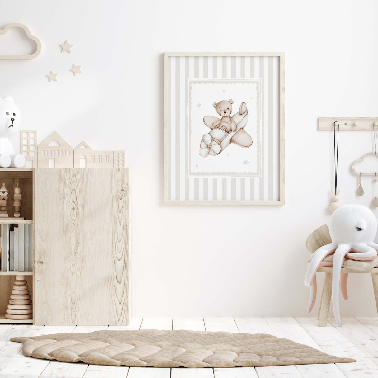 Gender neutral teddy bear wall art set printable nursery room artwork