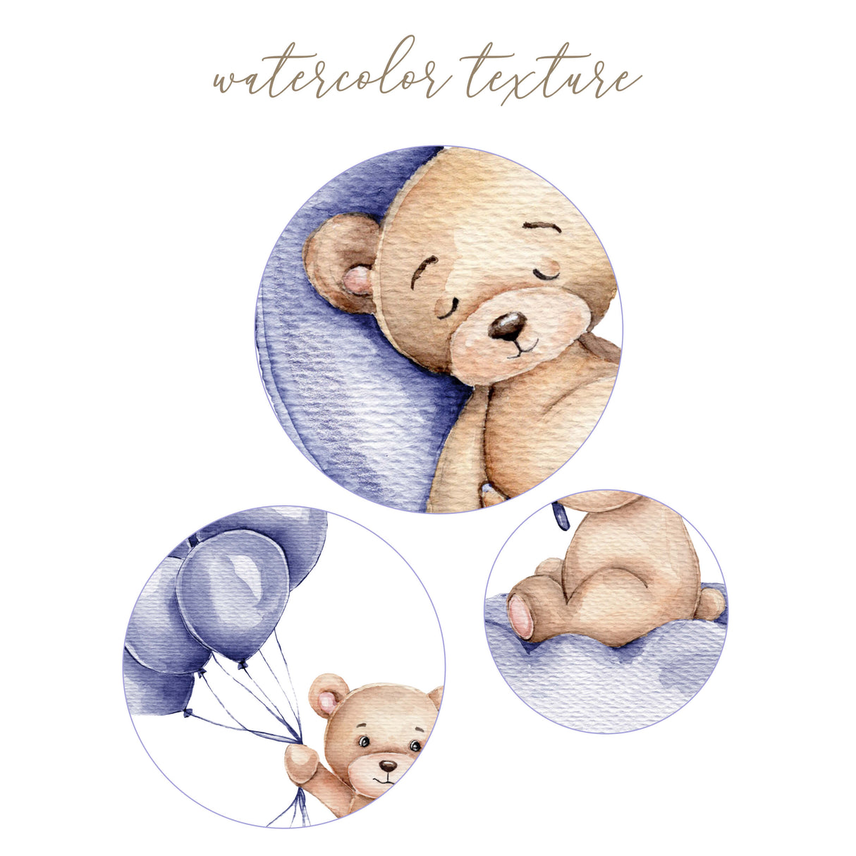 Set of 4 watercolor teddy bear with navy moon, clour, airplane and stars for gender neutral nursery decor, baby boys room decor, baby girls room decor.