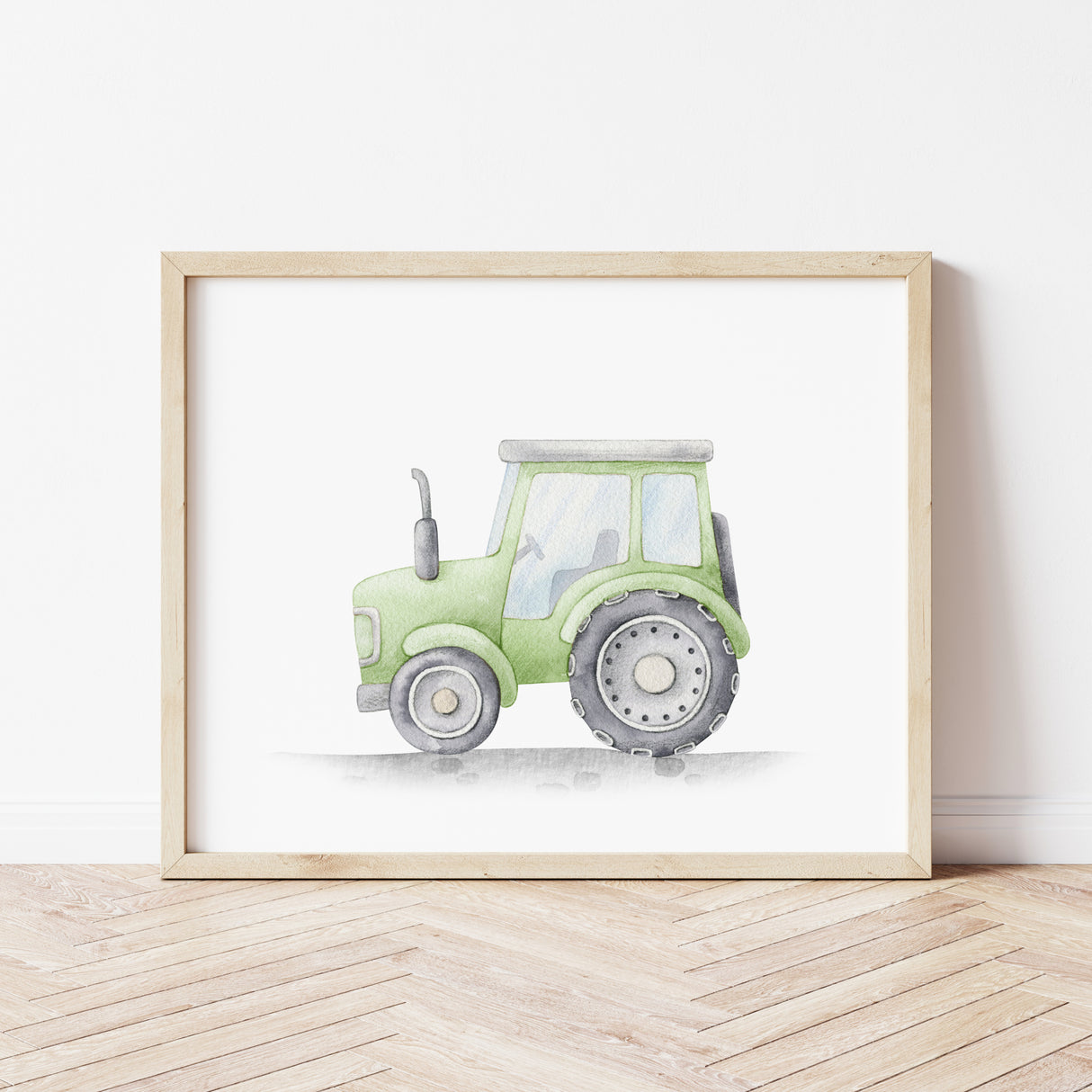 Watercolor tractor print for toddler, boys and neutral nursery decor.