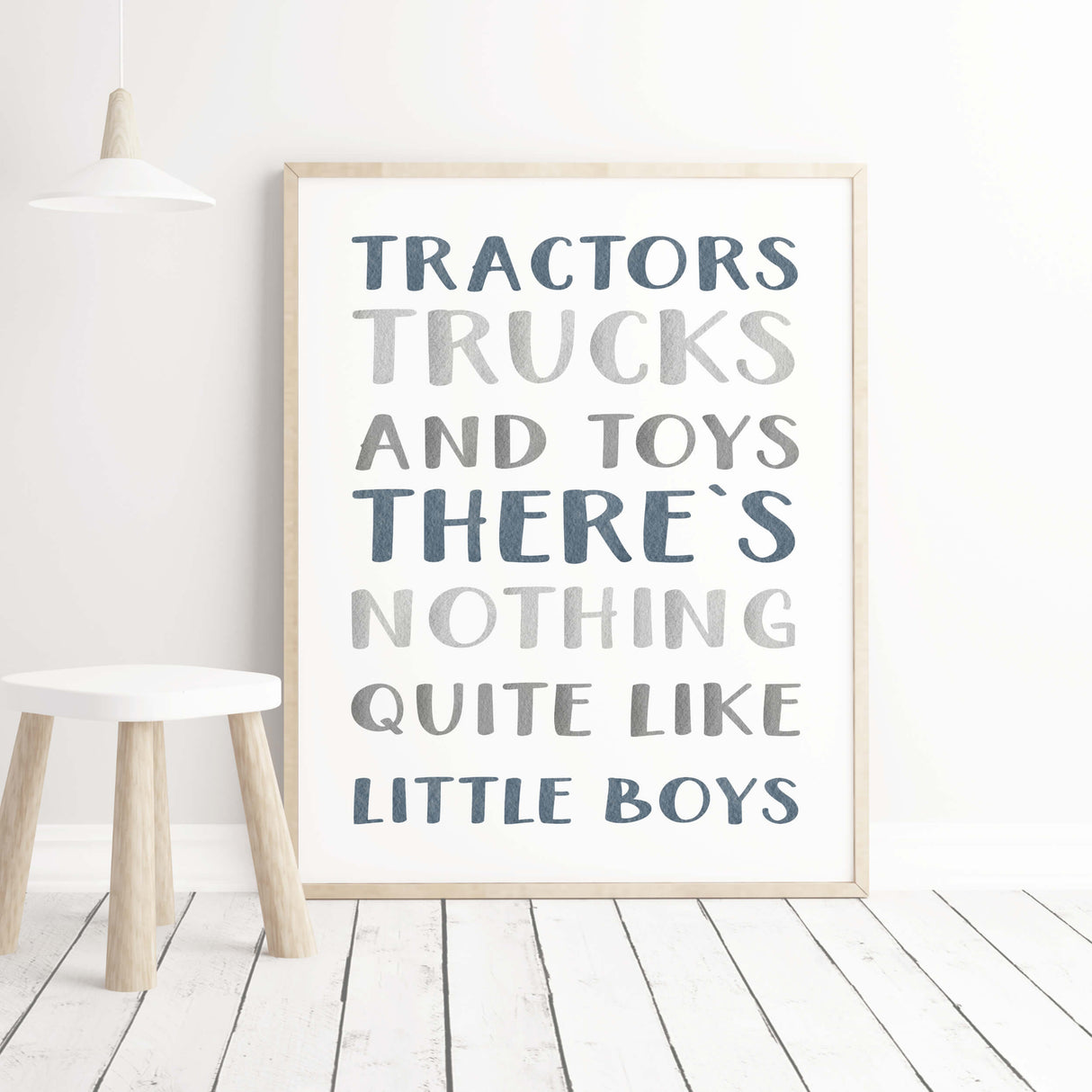 Watecolor vehicle quote print in panel dark blue for toddler and boys nursery room decor.