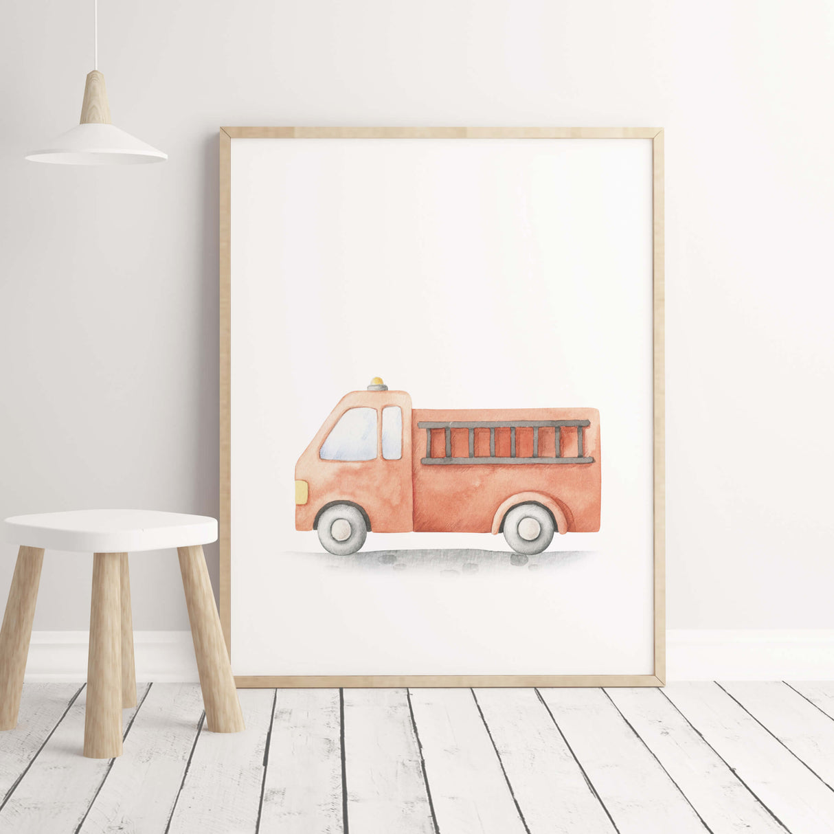 Fire truck poster for toddler and baby boys room decor.