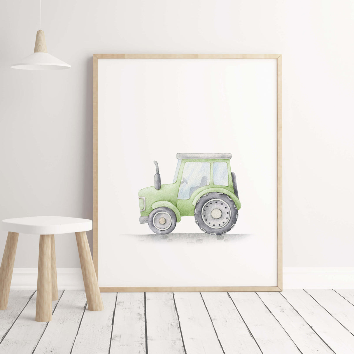Green tractor print for toddler and baby boys room decor.