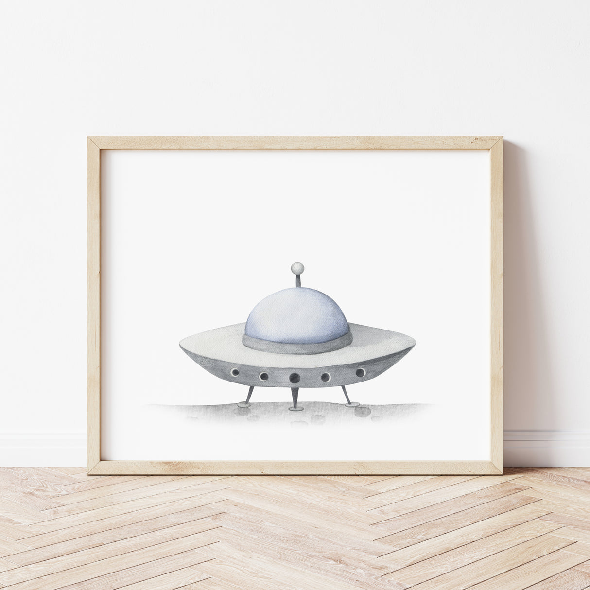 Watercolor UFO print for toddler, boys and neutral nursery decor.