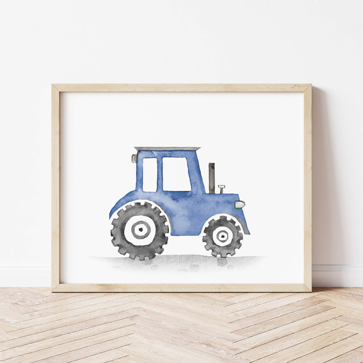 Watercolor colorful construction vehicle print with tractor for toddler room decor, baby boys room decor, nursery room decor.