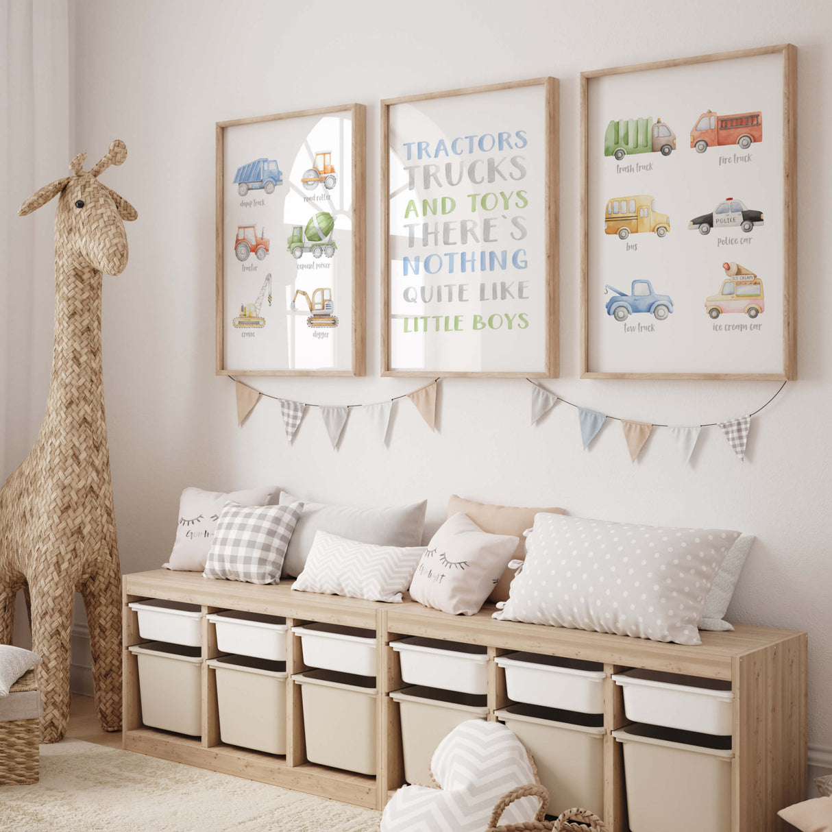 Construction vehicle wall art for baby boy room digital download prints.