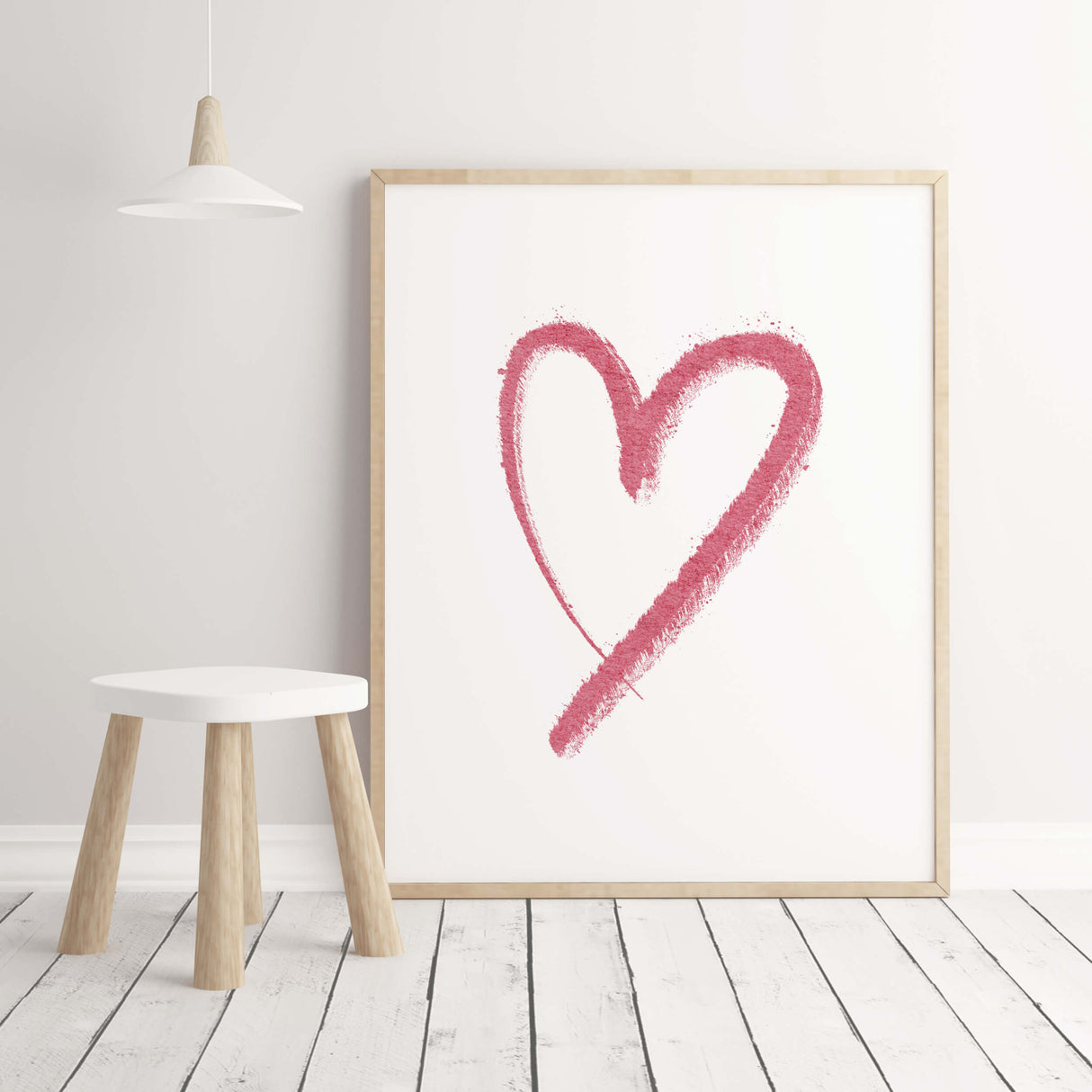 Watercolor black and pink hearts poster for minimal valentine's day decor, pink home decor, red home decor, love home decor.