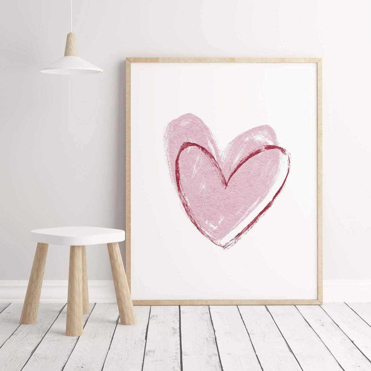 Watercolor black and pink hearts printable for minimal valentine's day decor, pink home decor, red home decor, love home decor.