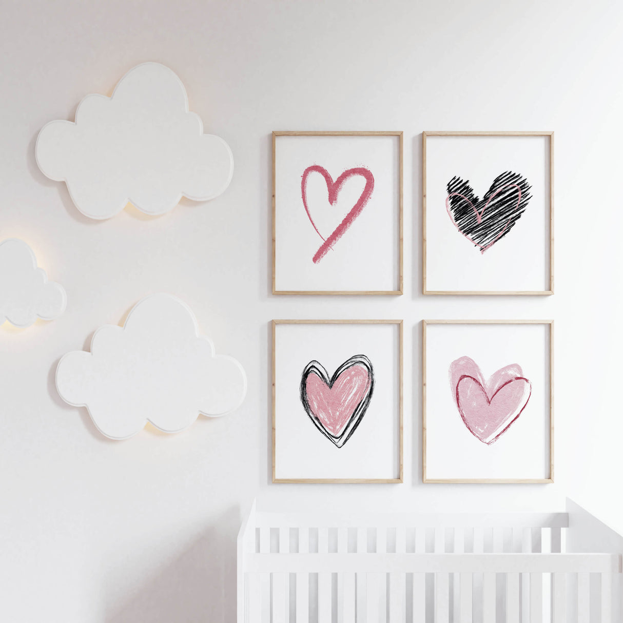 Watercolor black and pink hearts printable for minimal valentine's day decor, pink home decor, red home decor, love home decor.