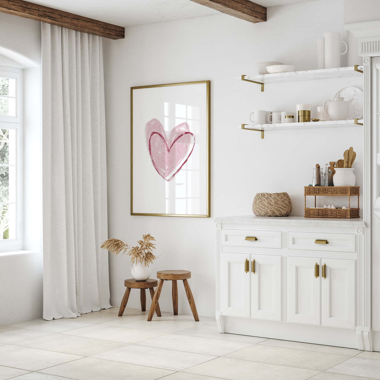 Watercolor burgundy  and pink hearts poster for minimal valentine's day decor, pink home decor, red home decor, love home decor.