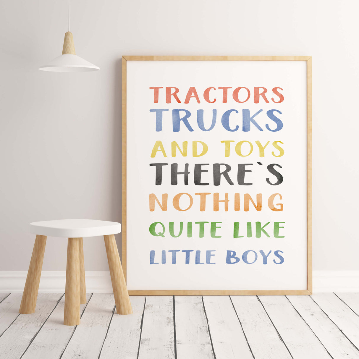 Watercolor colorful construction vehicle with quote poster for toddler room decor, baby boys room decor, nursery room decor.