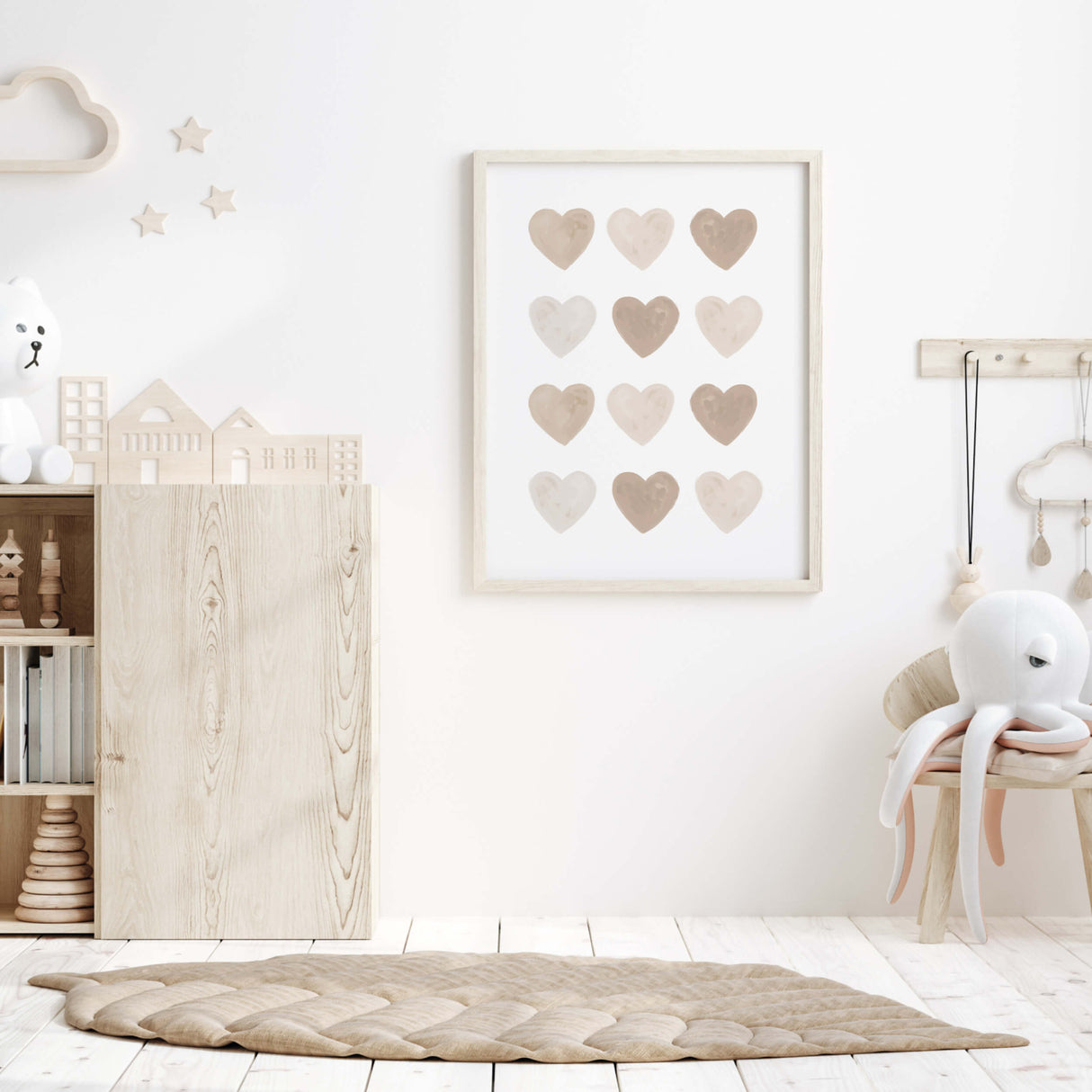 Hearts Print - Beige - Brown - Valentine's Day Decor - Neutral Home Decor - Beige Hearts Wall Art