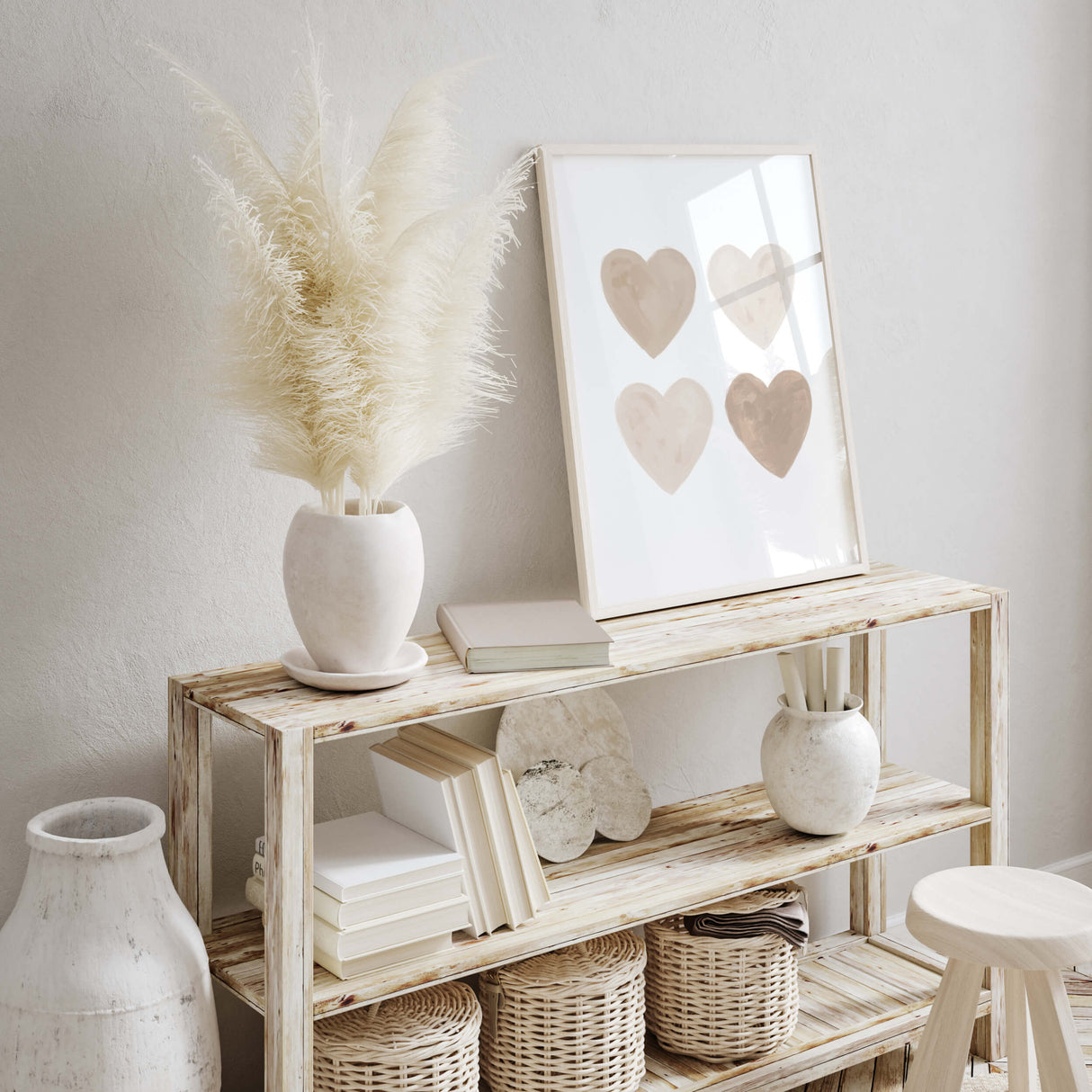 Watercolor hearts printable with beige and brown heart for valentine's day decor, girls room decor, love home decor, romantic home decor, neutral nursery decor