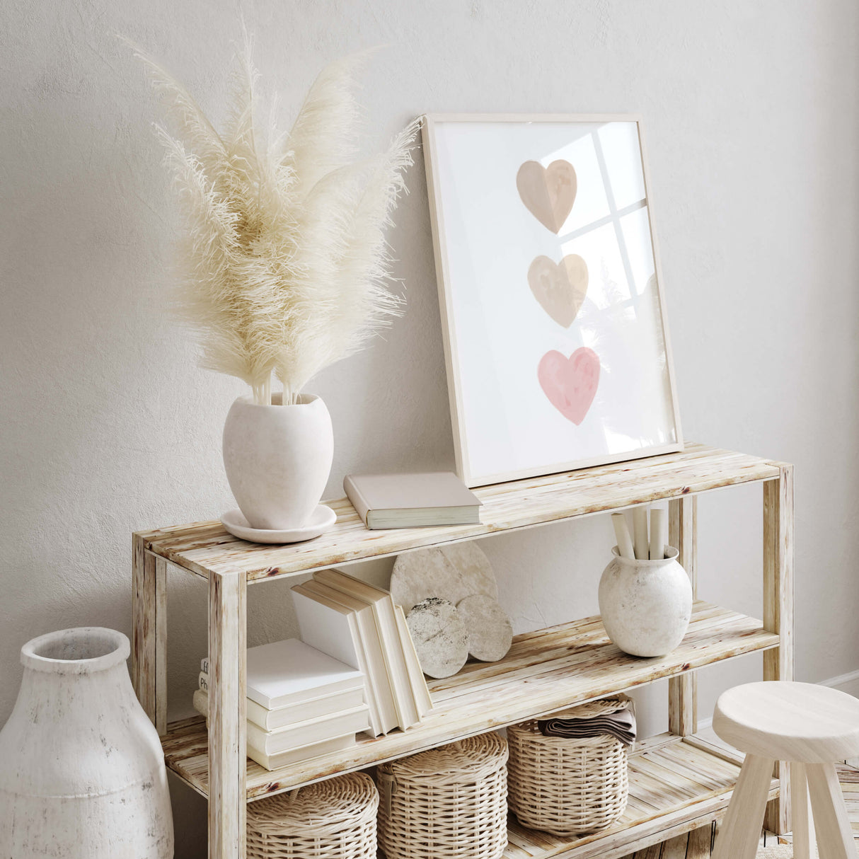 Watercolor hearts printable with beige, brown and pink heart for valentine's day decor, girls room decor. love home decor, romantic home decor, beige, brown, pink nursery decor.