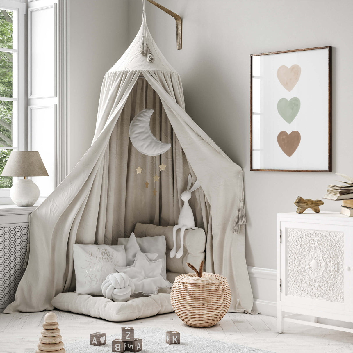 Watercolor hearts print with beige brown and sage greeen heart for valentine's day decor, girls room decor, love home decor, romantic home decor, neutral nursery decor