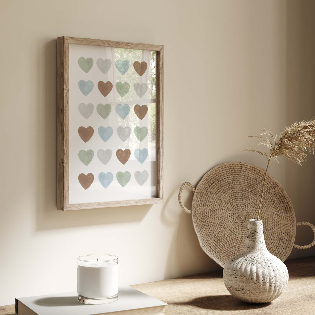 Hearts Print - Gray - Blue - Brown - Sage Green - Valentine's Day Decor - Gender Neutral Nursery Decor