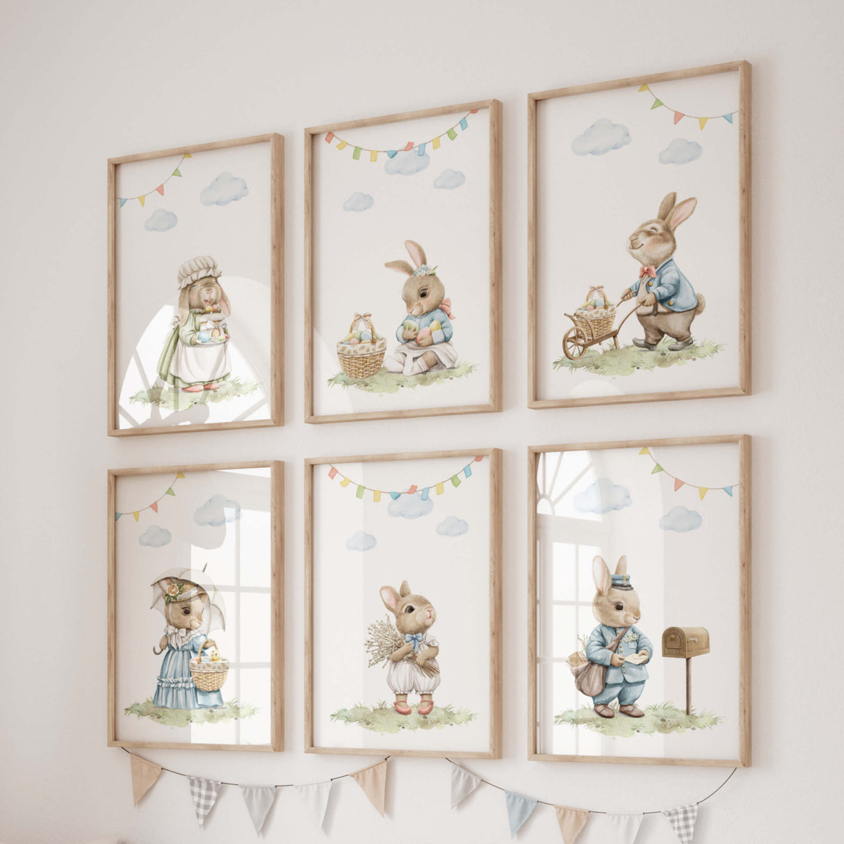 Watercolor easter nursery printable with vintage bunny for nursery easter decor, gender neutral nursery easter decor.