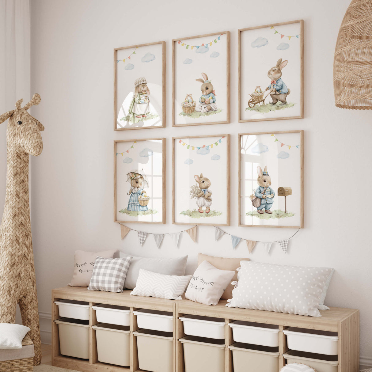 Watercolor easter nursery printable with vintage bunny for nursery easter decor, gender neutral nursery easter decor.