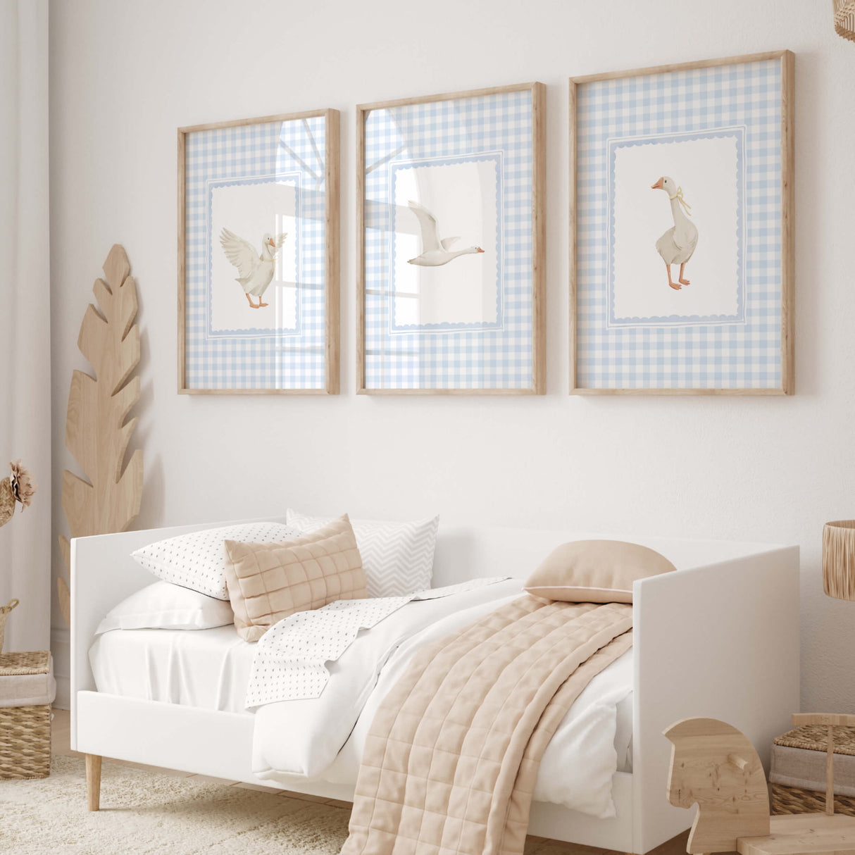Vintage farm animal nursery wall decor blue gingham