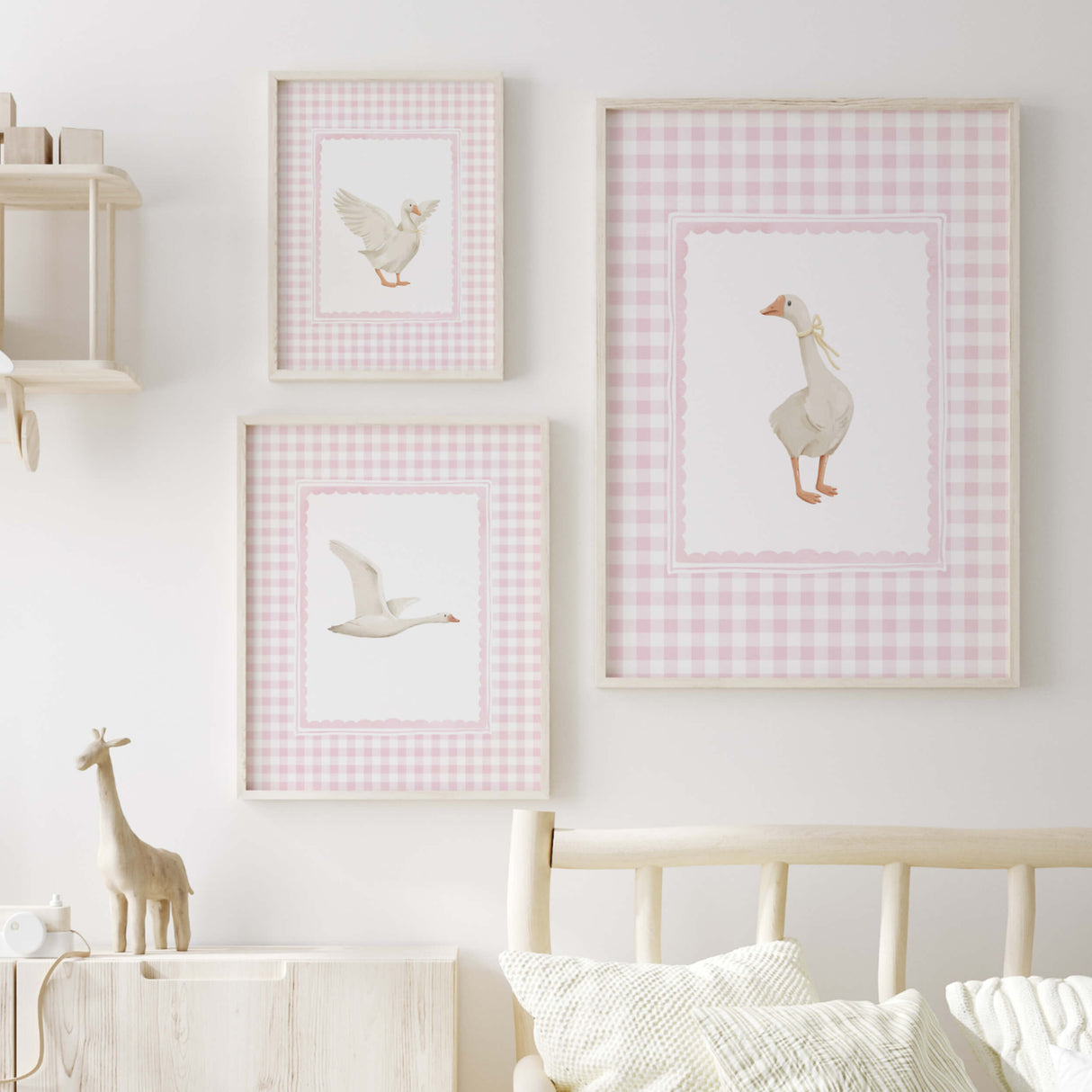 Flying and standing goose pink nursery prints