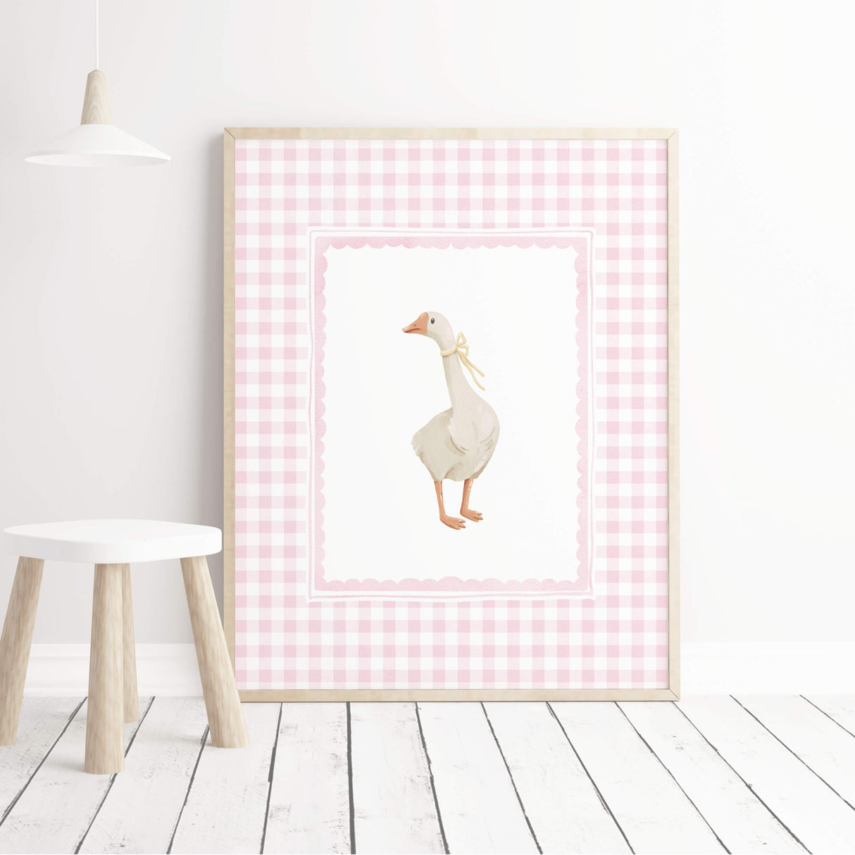 Pink checkered baby room wall art instant download