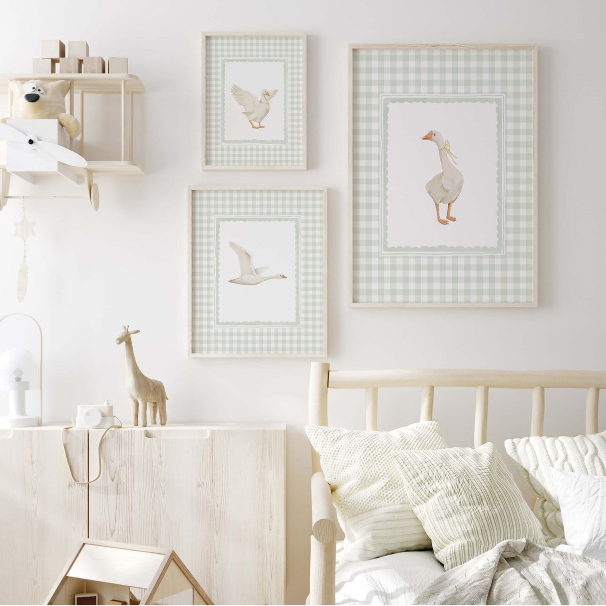 Neutral gender nursery wall art sage green and beige