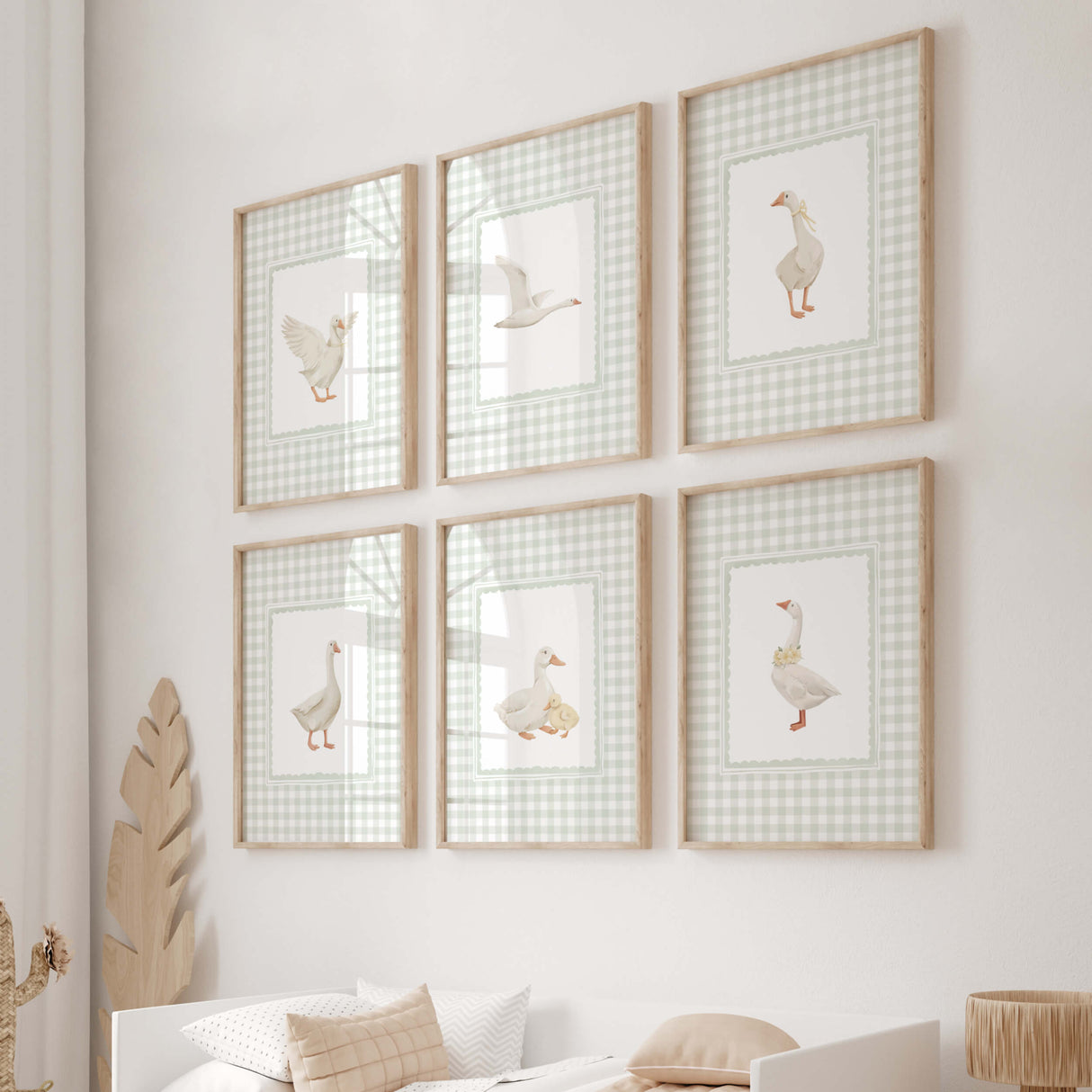 Cottagecore nursery decor with flying and standing goose prints