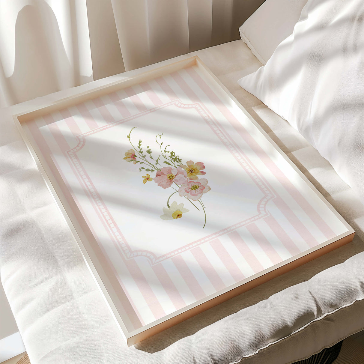 Wildflower floral pink striped wall art printable poster set girls room decor nursery printable bundle