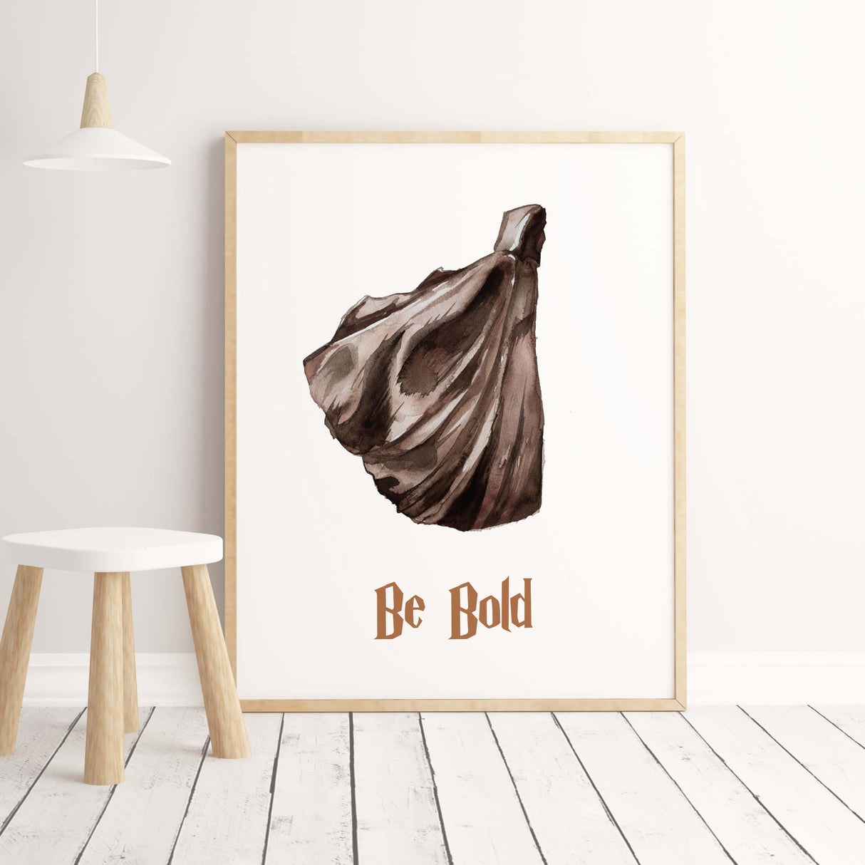 Watercolor wizard print with hooded man and be bold quote for halloween decor.