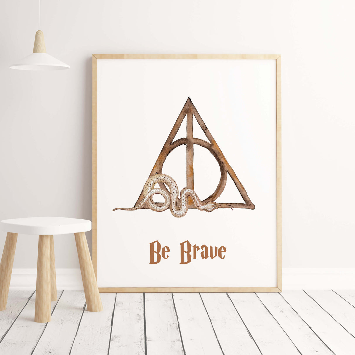 Watercolor snake wizard print with be brave quote for mystic kids room decor.