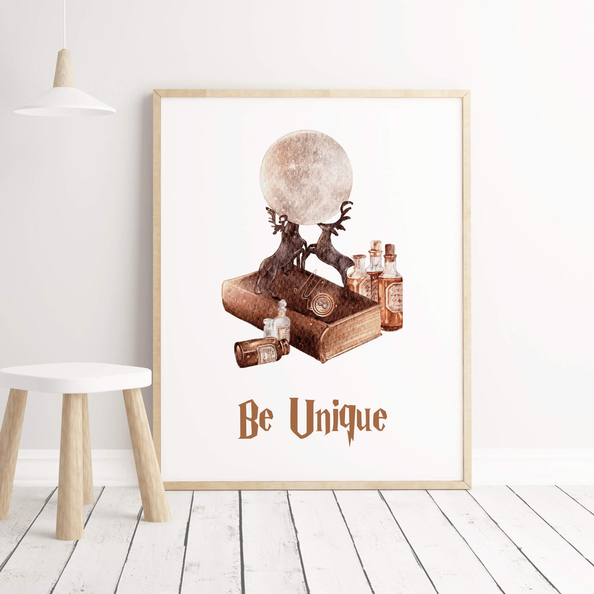 Watercolor wizard print with be unique inspirational quote for neutral kids room decor.