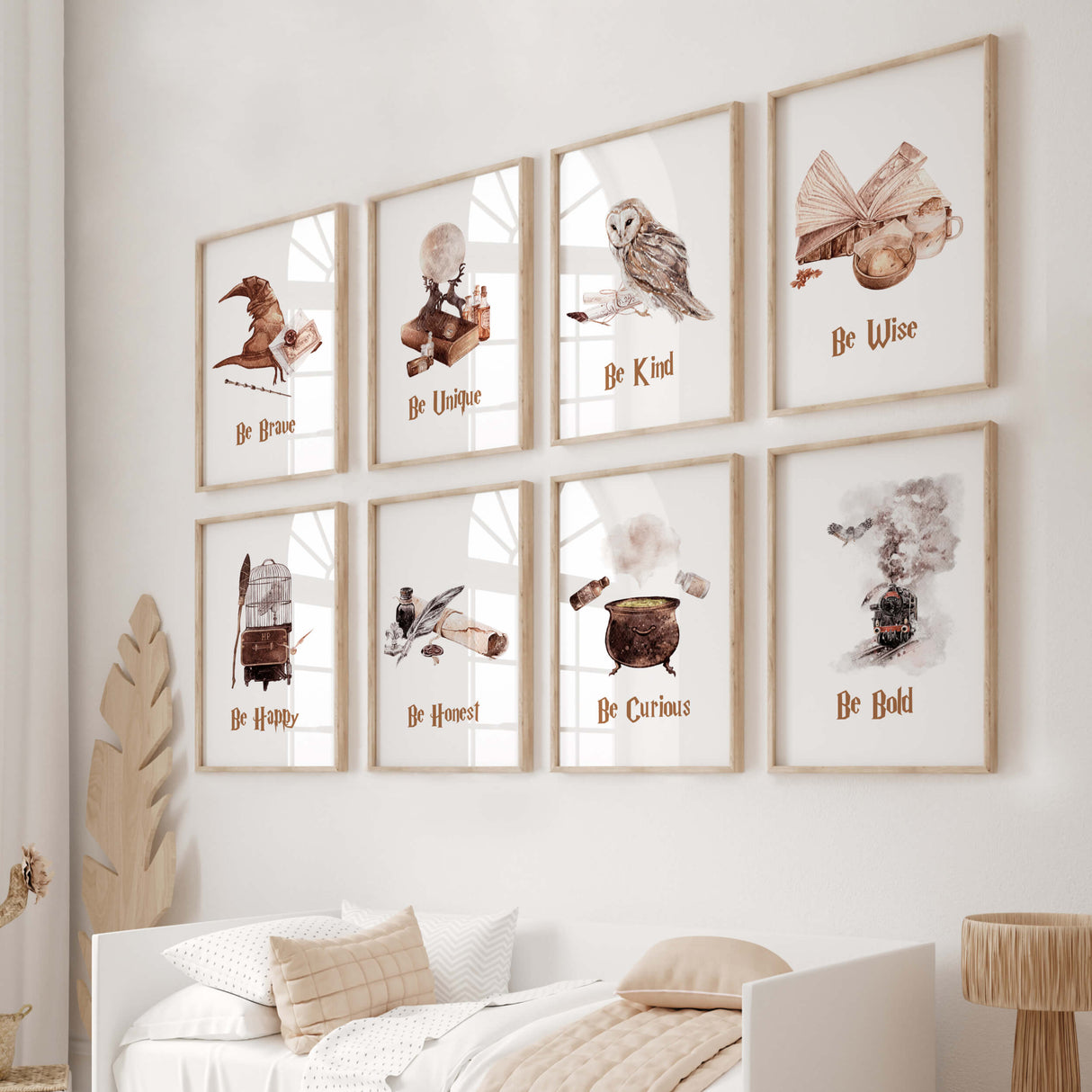 Set of 8 wizard print with inspirational quote for neutral home decor.
