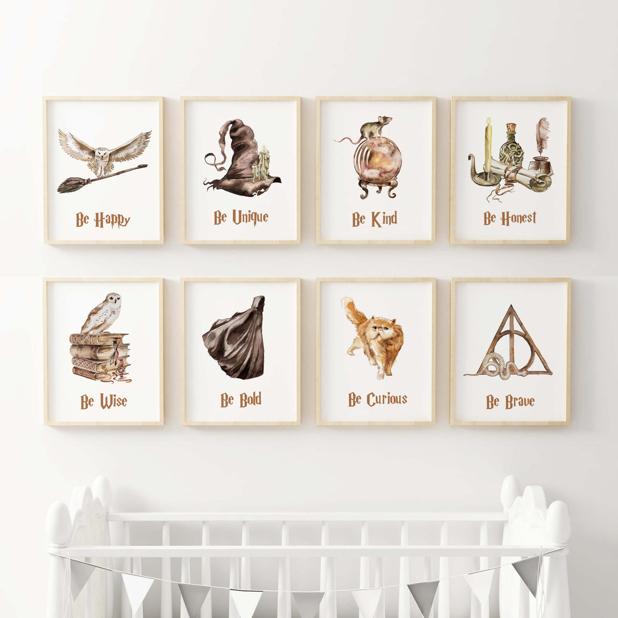 Set of 8 wizarding print with inspirational quote for neutral home decor.