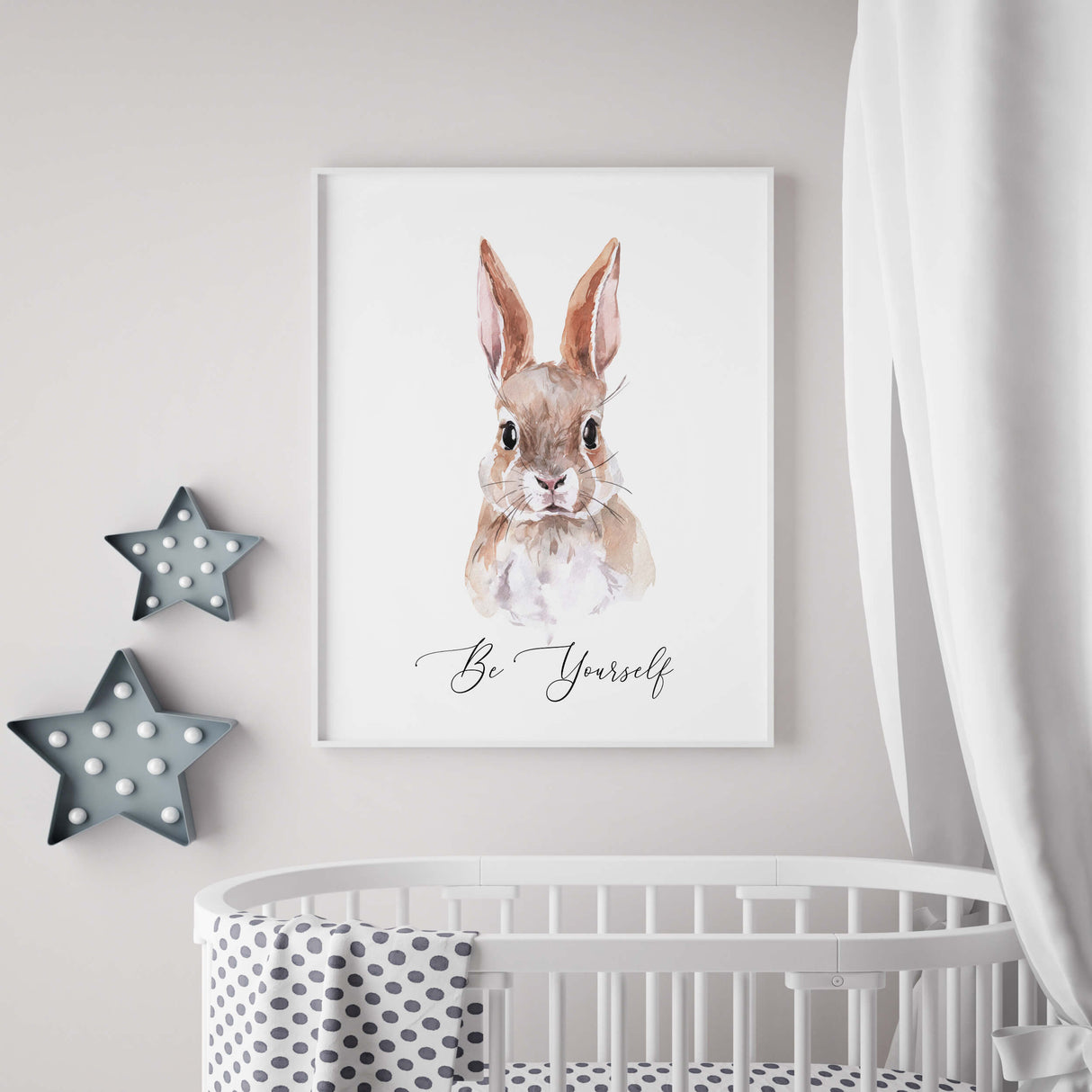 Watercolor bear print with be yourself quote for neutral nursery decor.