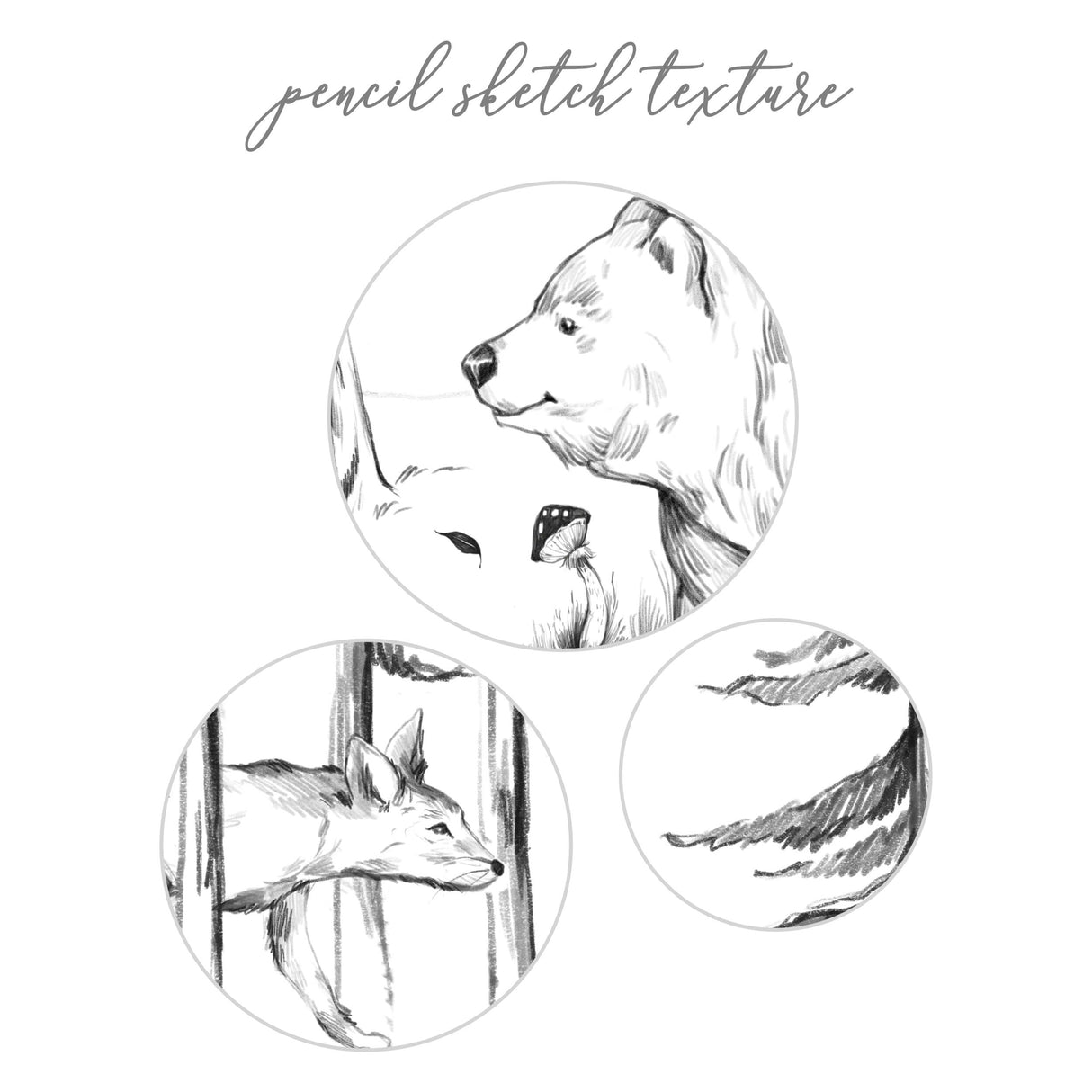 Pencil sketch woodland nursery print with bear deer, hedgehod, birds, pine tree, sunrise, bunnies for gender neutral nursery decor, sage green nursery decor, black white nursery decor, beige nursery decor.